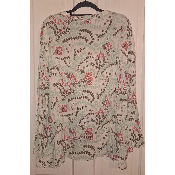 Woolworths Floral Rolltab Longsleeve Large Top Blouse Lightweight Breathable - Picture 2 of 5